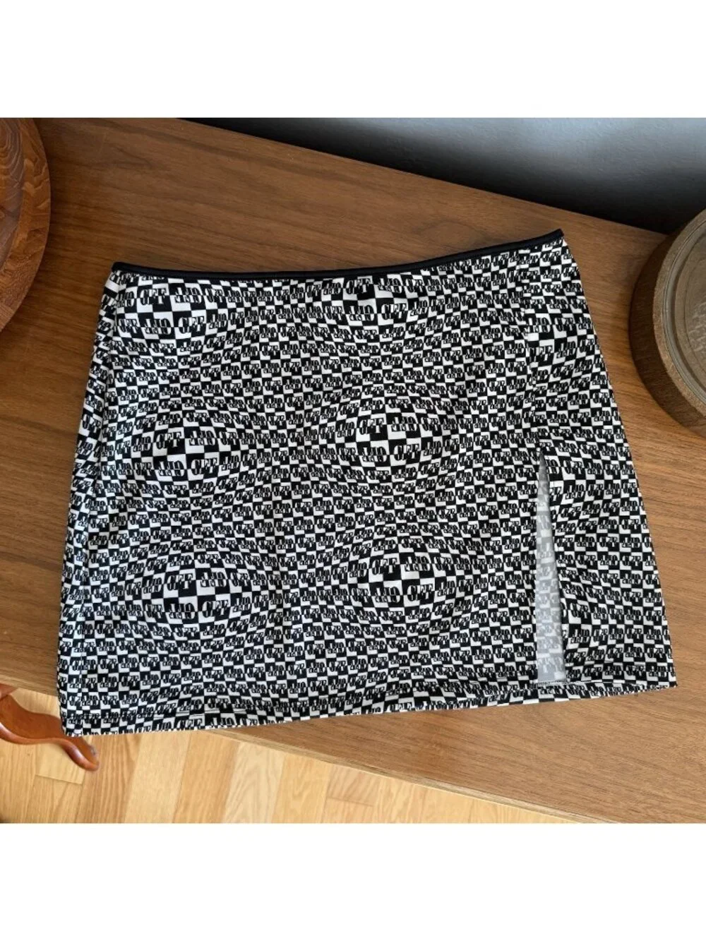 Vtg Y2K Gianfranco Ferré GFF Mini Skirt Swim Monogram Check Black White